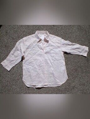 Light Pink Linen Shirt - Casual Collared Pullover
